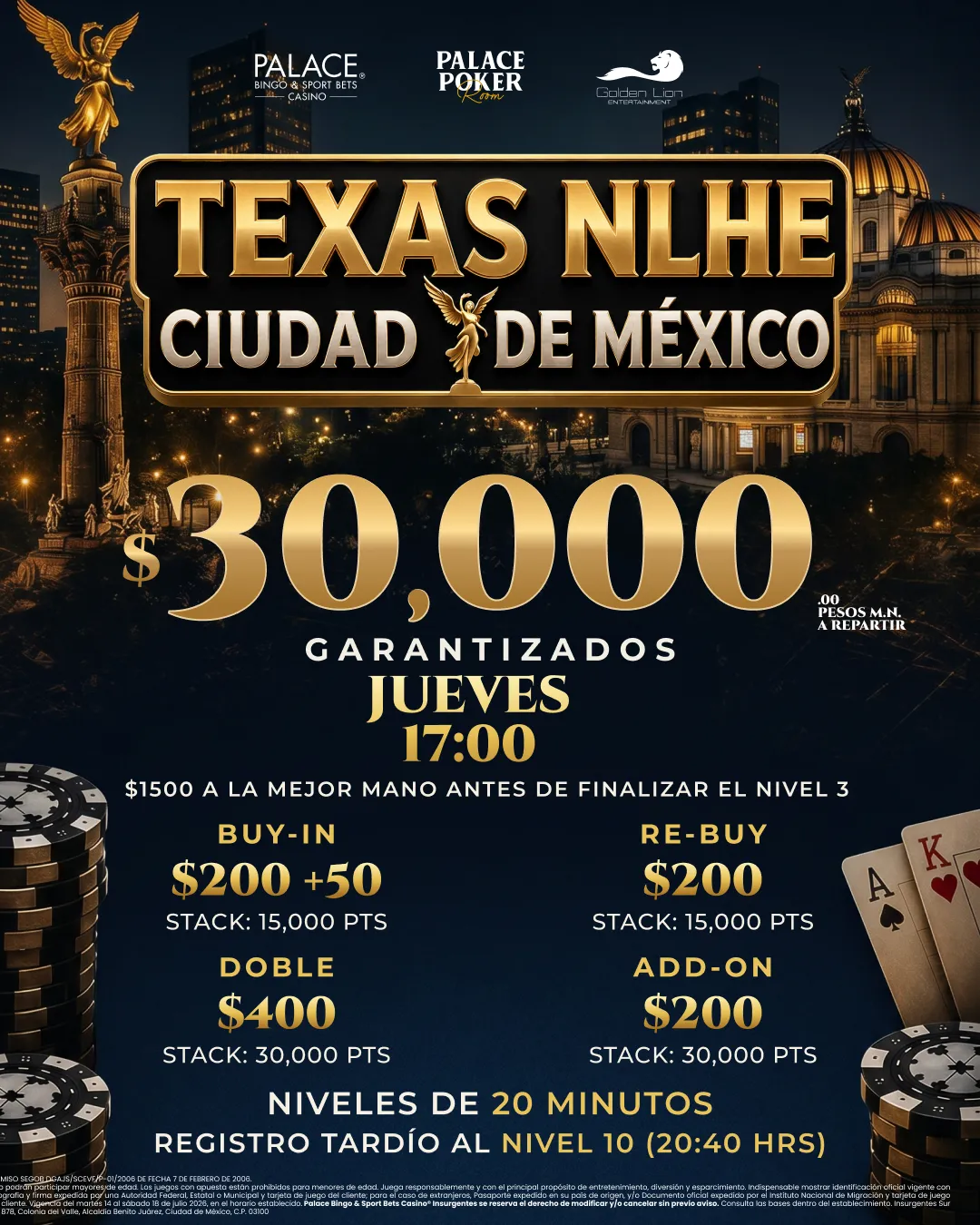 Flyer de 30K Garantizados en Palace Poker Room