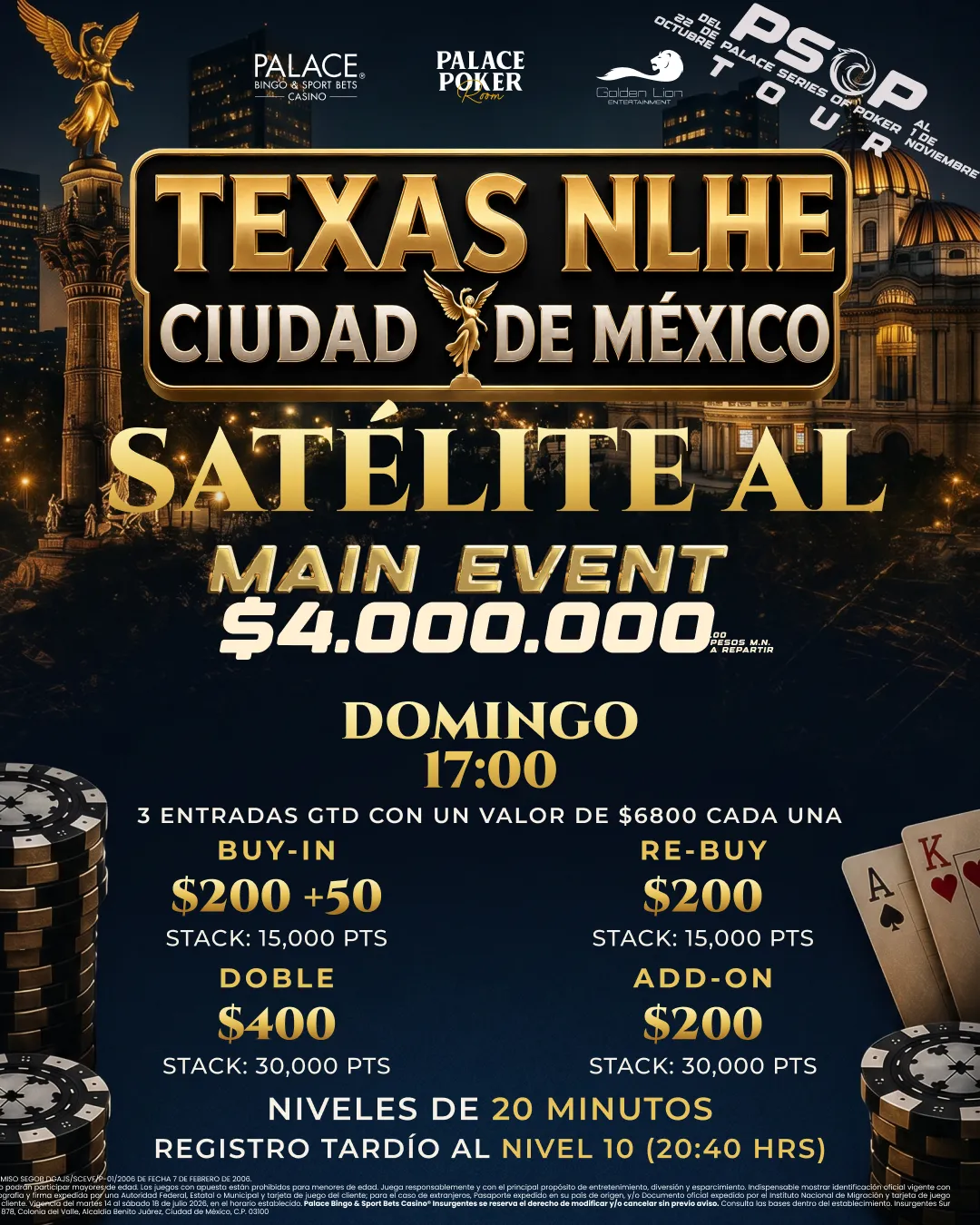 Flyer de Satelite AL Main Event Calaverita en Palace Poker Room