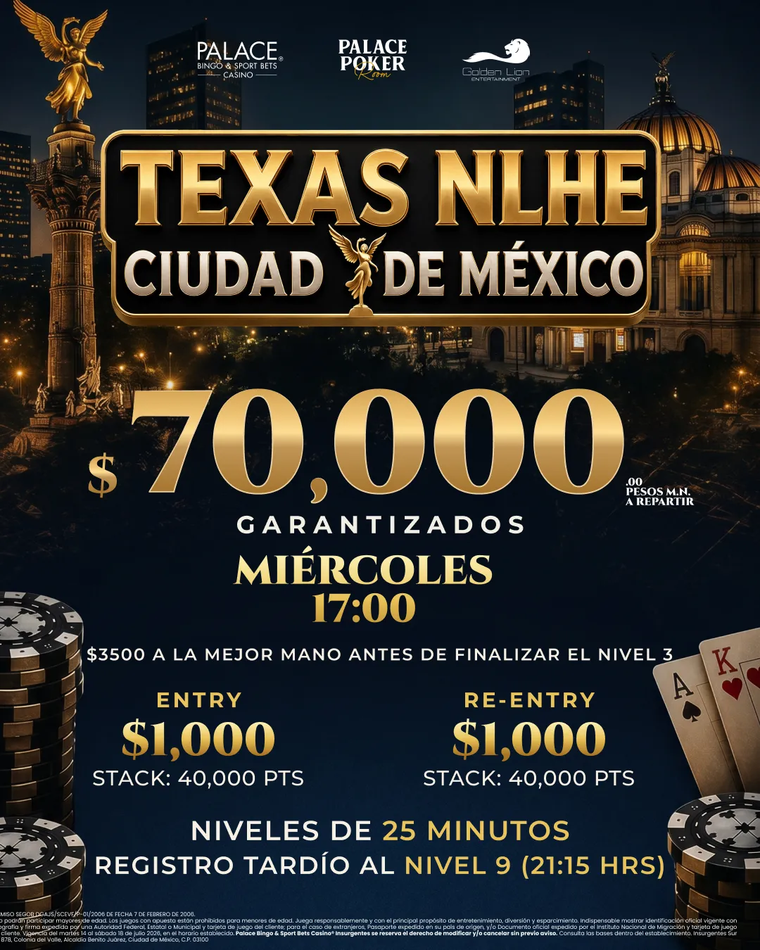 Flyer de 70K Garantizados en Palace Poker Room