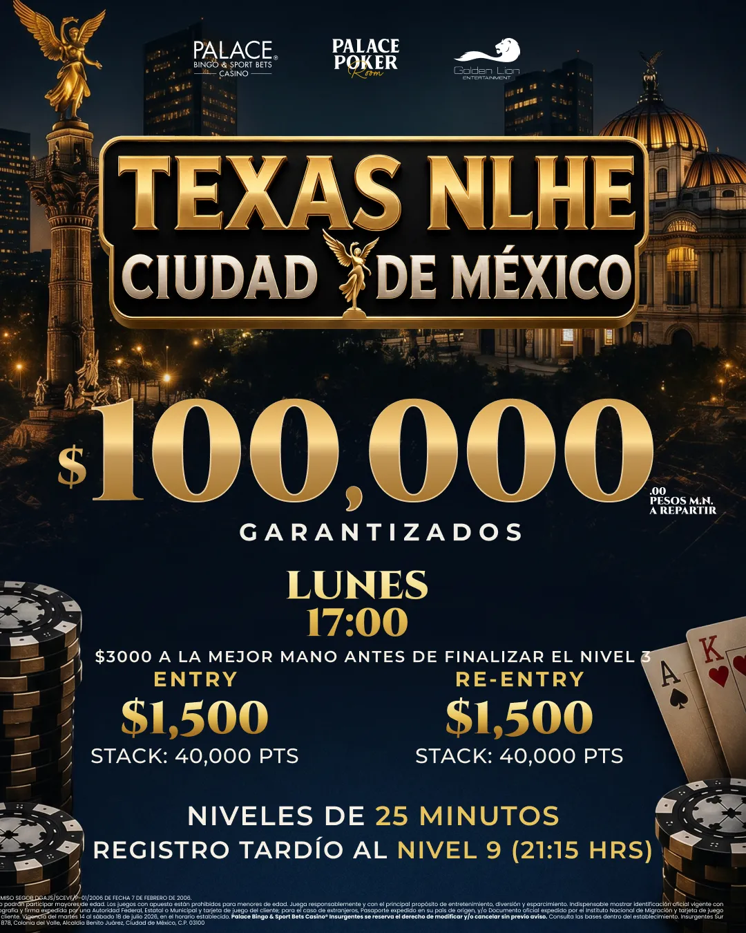Flyer de 100K Garantizados en Palace Poker Room